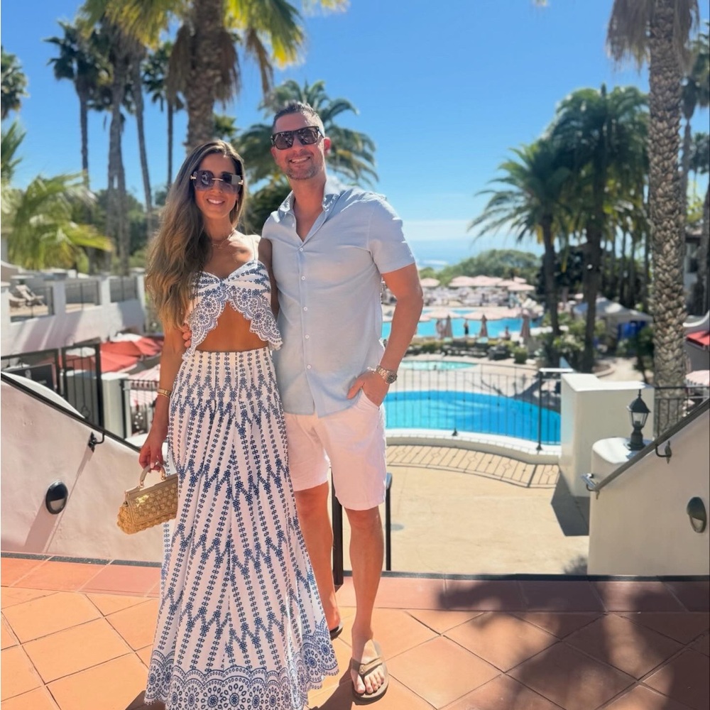 Blue and White Patterned 2 piece Maxi skirt set - Picture 2 of 4
